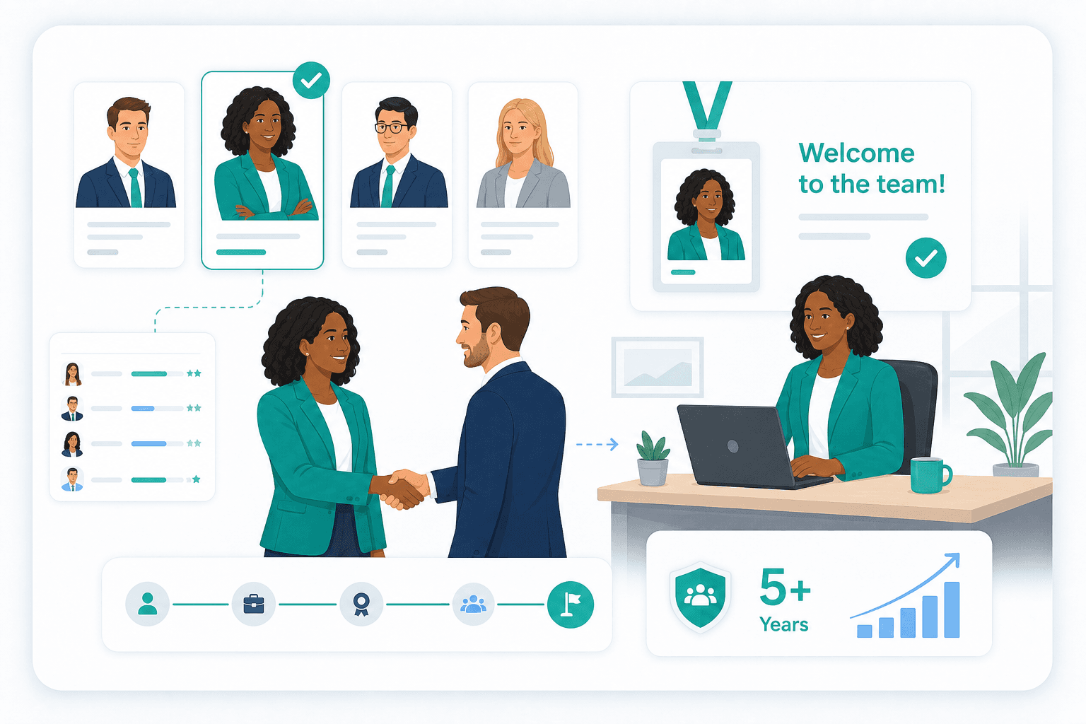 Permanent recruitment visual with employer, candidate, selection process and long-term career fit